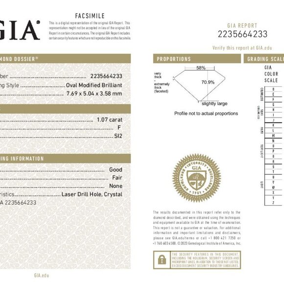 Loose Diamond - Oval 1.07ct GIA F SI2 Solitaire - Picture 4 of 4